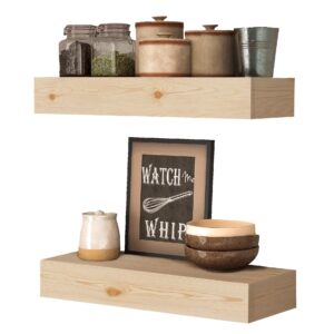 ROOREVO Wall Floating Shelves, Rustic Wood Shelf for Wall Mounted - Wooden Handmade Shelves for Bathroom Kitchen Livingroom - No Stain - DIY(Unfinished, 17 Inch - 2 Pack)