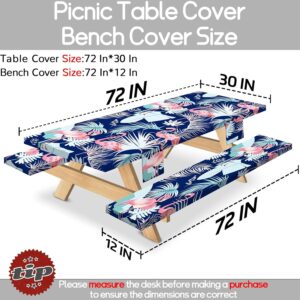 memKiya 6Ft Picnic Table Cover with Bench Covers Fitted 72×30 Inch Polyester Waterproof Dinning Tablecover Summer Outdoor Pinic Necessities Stuff Items Camper Camping Organizer Gifts Pink Flamingos