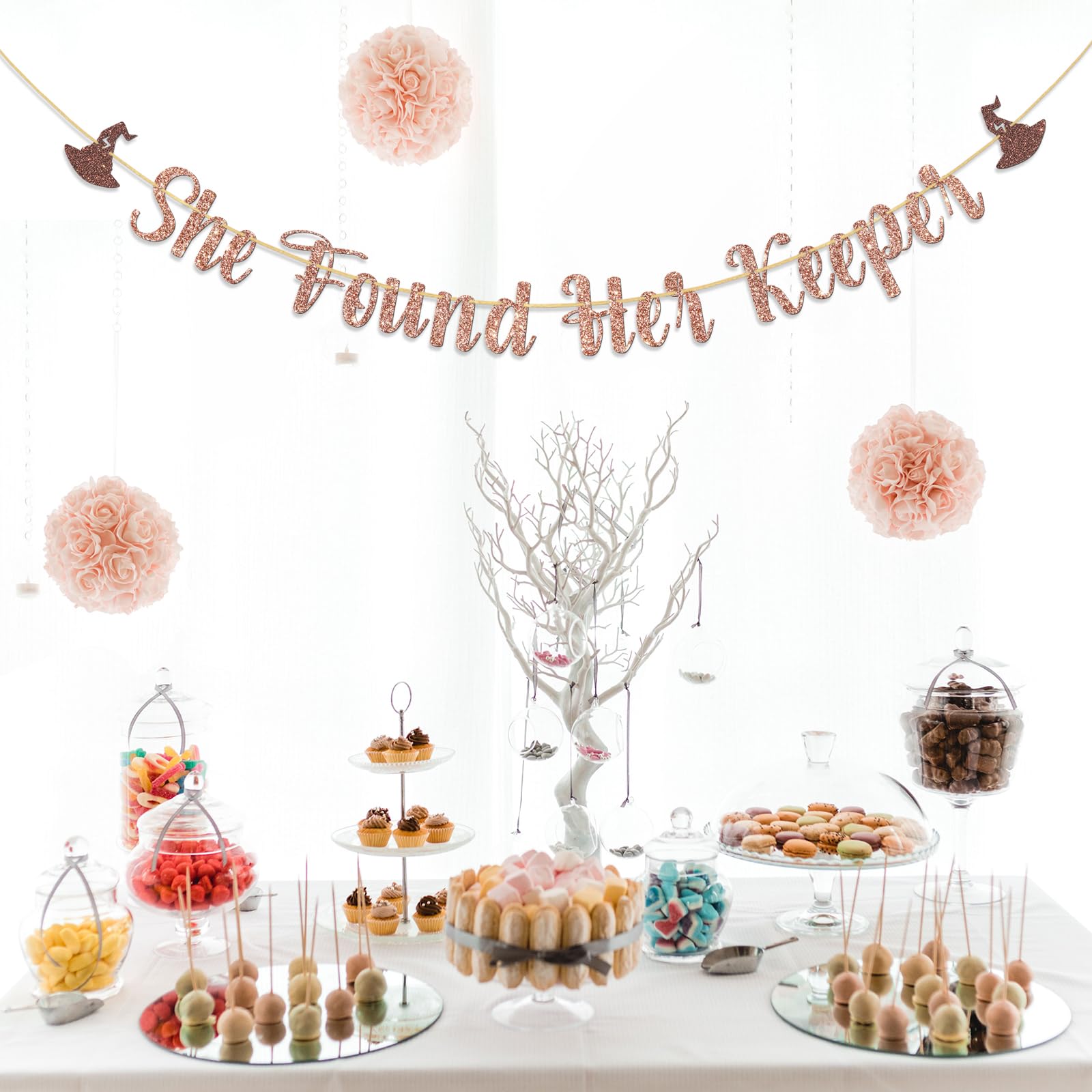 Dalaber She Found Her Keeper Banner, Wizard Bridal Shower Decoration Wizard Wedding Engagement Bachelorette Party Supplies,Rose Gold Glitter