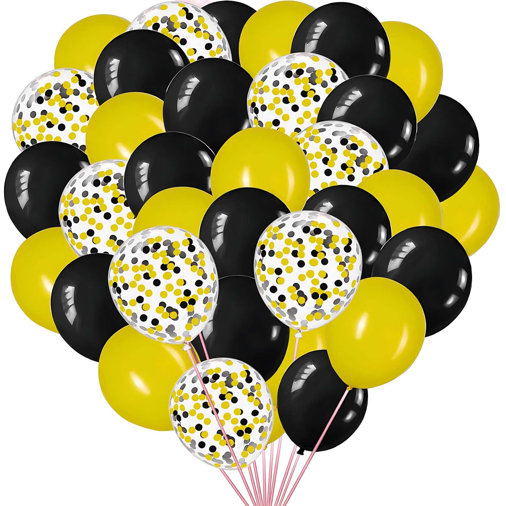 Yellow and Black Balloons with Yellow and Black Confetti Balloons for Graduation Baby Shower Wedding Birthday Family Bee Theme Party Decoration,50Pcs 12inch