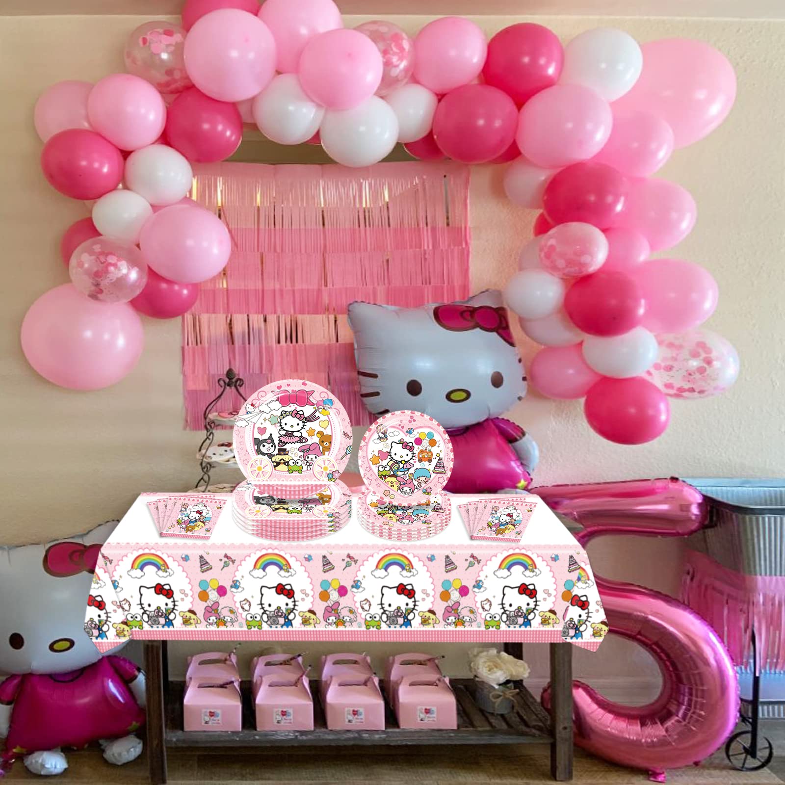 Kitty Birthday Party Supplies, 20 Plates, 20 Napkins and 1 Tablecover for Girls Kitty Party Decorations