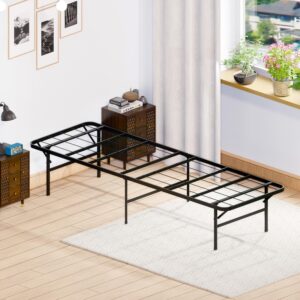 Ruesleag Twin Size Bed Frame Metal Platform Bed Frame Classic 14 Inch Mattress Foundation Storage Space Under The Bed,Heavy Duty Frame Bed &Noise Free & Box Spring Replacement &Easy Assembly,Twin