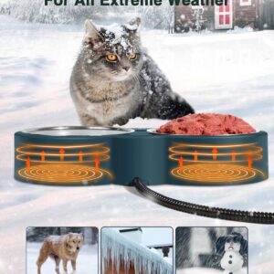 Clawsable Heated Water Bowl for Outdoor Cats with Removable Stainless Bowls, Coldproof & BPA Free, Waterproof Heated Pet Bowl Heater for Chickens Rabbit, Heated Bird Bath for Winter (27 oz)