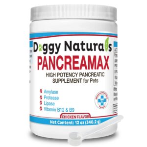 pancreamax 10x pancreatic enzymes for dogs and cats (12 oz) powder (made in u.s.a). pancreatin 10x for dogs and cats contain pancreatic enzyme, high strength, low odor.(10x porcine pancreatin)