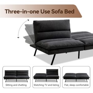 AMICLIBER Futon Sofa Bed, Memory Foam Futon Armless Sleeper Sofa Loveseat Convertible Couch Bed for Small Compact Living Spaces,Apartment,Dark Black