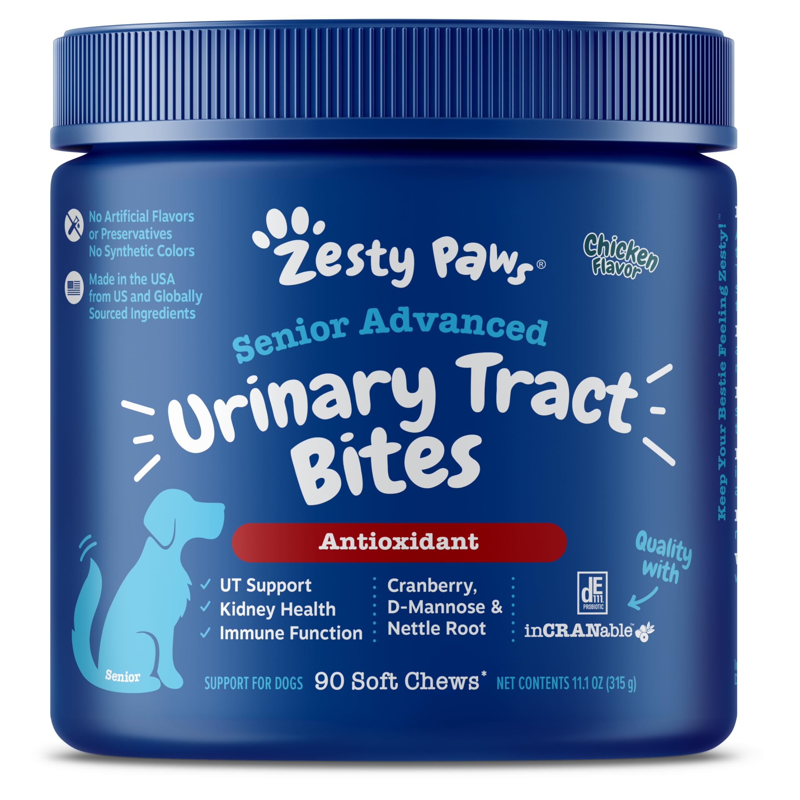 Zesty Paws Senior Cranberry Supplement for Dogs - Bladder Bites for Dogs - Kidney & Urinary Tract for Dogs - Soft Chews with D-Mannose, Vitamin B6 & L-Arginine - Chicken - 90 Count