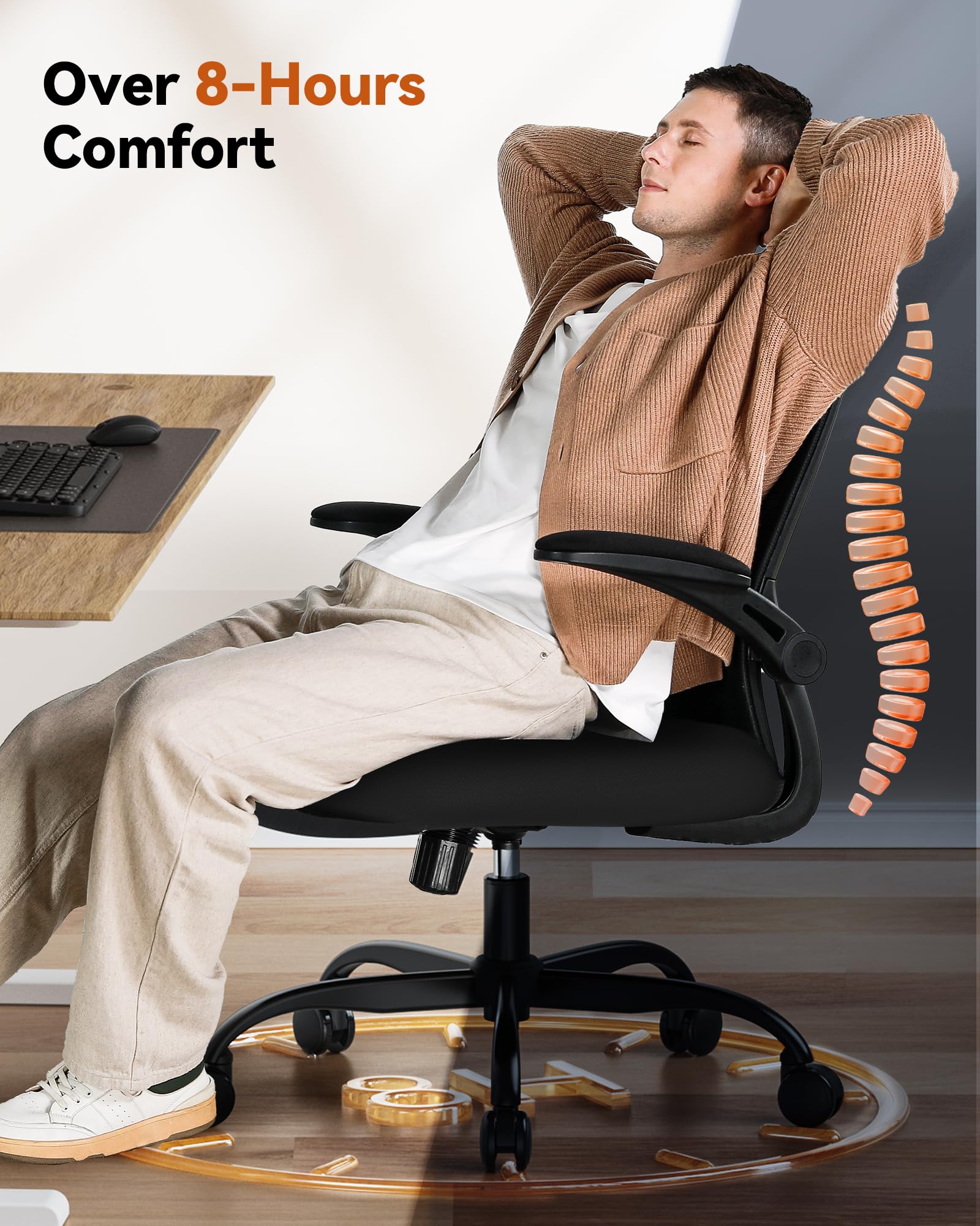 CAPOT Ergonomic Office Chair 350lbs Capacity - 3.9-inche Cushion and Tall Back Computer Desk Chair Breathable Mesh - Comfortable Swivel Office Chair with Adjustable Lumbar Support