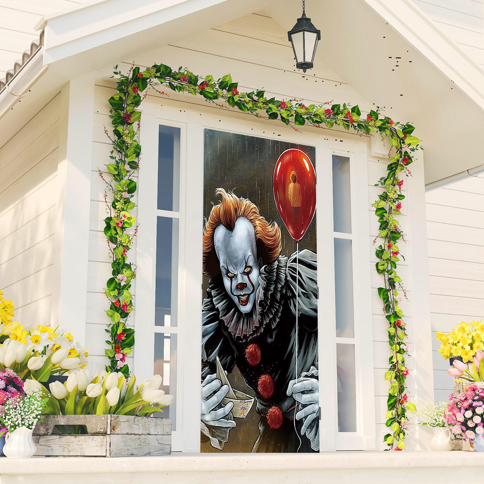 Halloween Door Cover Clown Halloween Photo Backdrop Classic Horror Party Decorations and Supplies for Home