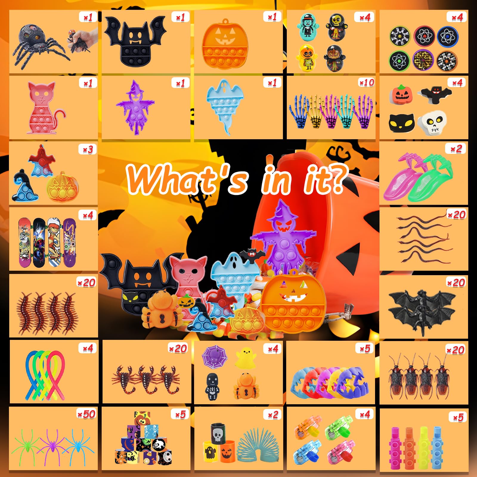 600Pcs Halloween Party Favors for Kids, Bulk Fidget Toys for Party Supplies, Halloween Treats Non Candy School Classroom Carnival Prizes, Treasure Box Toy Chest