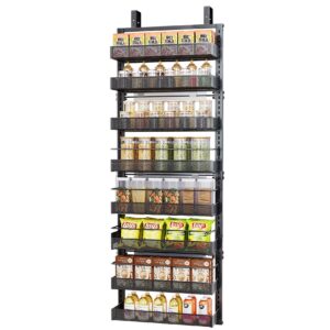 Over the Door Pantry Organizer - 8 Tier Adjustable Pantry Door Spice Organizer, Large Capacity Hanging Door Spice Rack for Kitchen Pantry Organizers and Storage (Black)