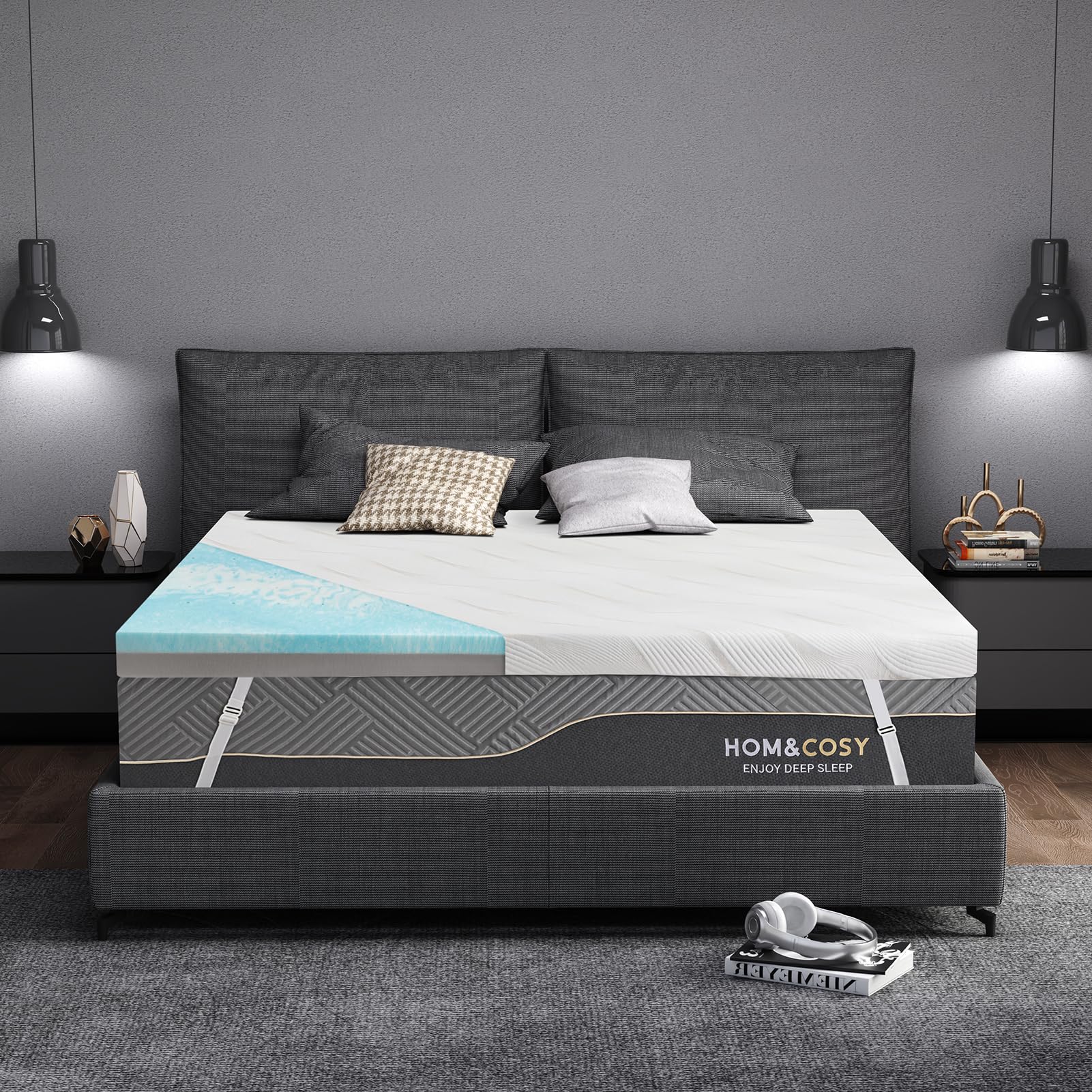 Firm Mattress Topper Queen Size 3 Inch Mattress with Ice Silk Cover, Premier Cooling Gel+Bamboo High-Density Support Memory Foam Mattress Topper, Medium Firm to Firm Mattress Topper for Pain Relief