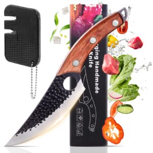 nwestun chef knife 11 inch, kitchen knife for boning, cutting, and chopping. hand forged meat cleaver, deba knife, japanese knife, and kitchen knives for home, outdoor cooking, camping bbq (yellow)