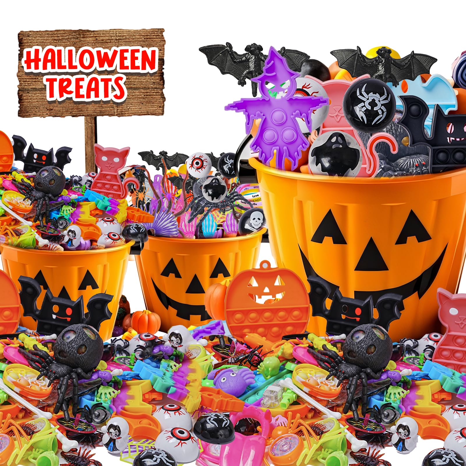 600Pcs Halloween Party Favors for Kids, Bulk Fidget Toys for Party Supplies, Halloween Treats Non Candy School Classroom Carnival Prizes, Treasure Box Toy Chest