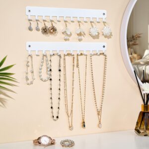 bussdis Drill-In Necklace Organizer: Sturdy Necklace Holder Wall Mounted with Hooks for Tangle-Free Jewelry Storage – Space-Saving Wall Necklace Hanger, White, 2 PCS