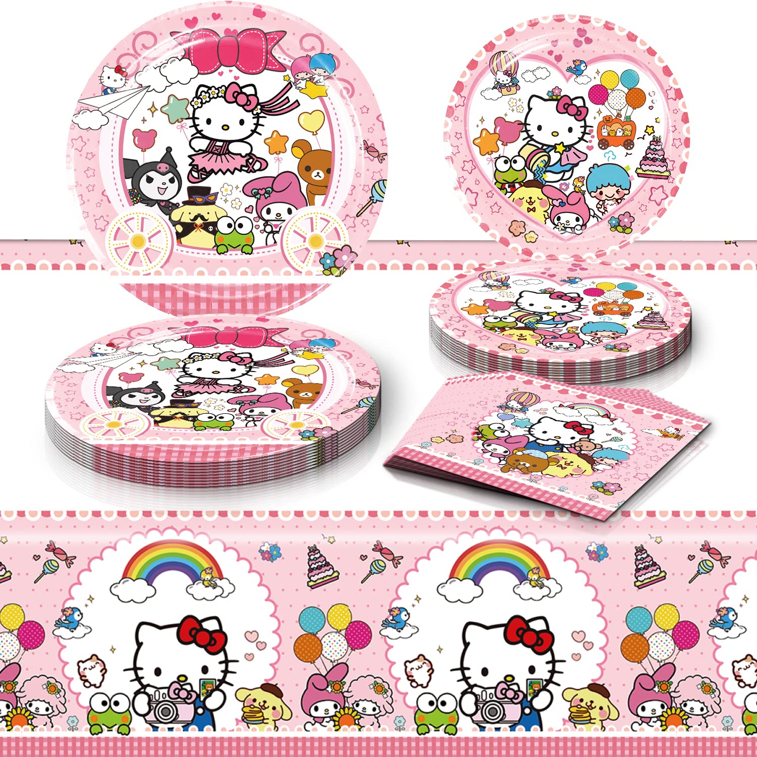 Kitty Birthday Party Supplies, 20 Plates, 20 Napkins and 1 Tablecover for Girls Kitty Party Decorations