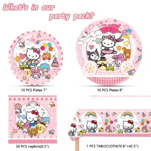 Kitty Birthday Party Supplies, 20 Plates, 20 Napkins and 1 Tablecover for Girls Kitty Party Decorations