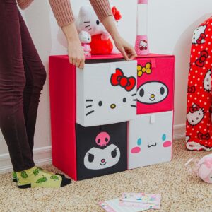 Sanrio Hello Kitty and Friends 11-Inch Fabric Storage Bins, Set of 4 | Cube Organizers For Cabinet, Closet