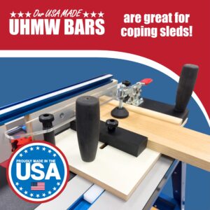 17" UHMW Plastic Strips for Crosscut Sled - 4PK | USA Made Miter Bar UHMW Strips w/Predrilled Holes & Screws | 3/4" x 3/8" Miter Slot Runners for Table Saw Sled Kit | Cross Cut Sled for Table Saw