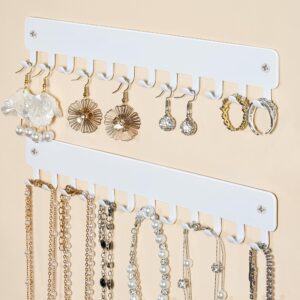 bussdis drill-in necklace organizer: sturdy necklace holder wall mounted with hooks for tangle-free jewelry storage – space-saving wall necklace hanger, white, 2 pcs