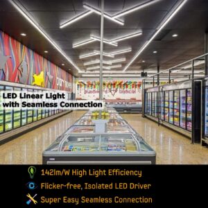 LAYOND 4 Pack Seamless Linkable LED Tube Light, 4FT 24W 3400lm (142lm/W) LED Linear Light, Flicker-Free 1.2m CCT4000K LED Shop Light for Retail, Supermarket, Office, Clothing Store