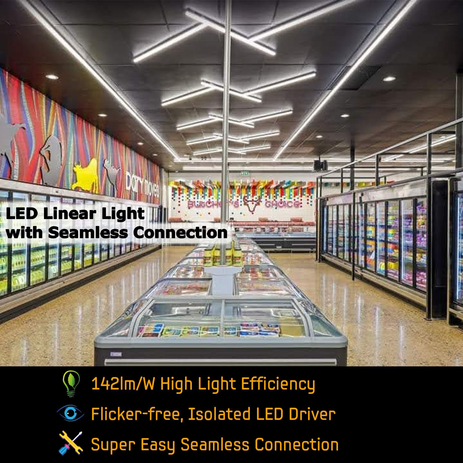 LAYOND 4 Pack Seamless Linkable LED Tube Light, 4FT 24W 3400lm (142lm/W) LED Linear Light, Flicker-Free 1.2m CCT4000K LED Shop Light for Retail, Supermarket, Office, Clothing Store