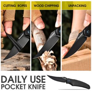 Harnds Pocket Folding Knife, Front Flipper Knife with D2 Steel Blade and G10 Handle, Premium EDC Knife with Pocket Clip for Outdoor Fishing Survival (Black-Black Titanium)