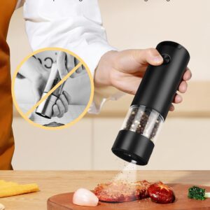 Electric Pepper Grinder or Salt Mill, Battery Powered Automatic Pepper Mill, Ceramic Grinder with Adjustable Coarseness, LED Light, and Salt Mill Refillable, One Hand Operation