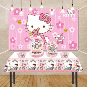 Kitty Birthday Party Supplies, 20 Plates, 20 Napkins and 1 Tablecover for Girls Kitty Party Decorations