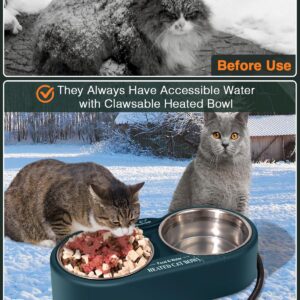 Clawsable Heated Water Bowl for Outdoor Cats with Removable Stainless Bowls, Coldproof & BPA Free, Waterproof Heated Pet Bowl Heater for Chickens Rabbit, Heated Bird Bath for Winter (27 oz)