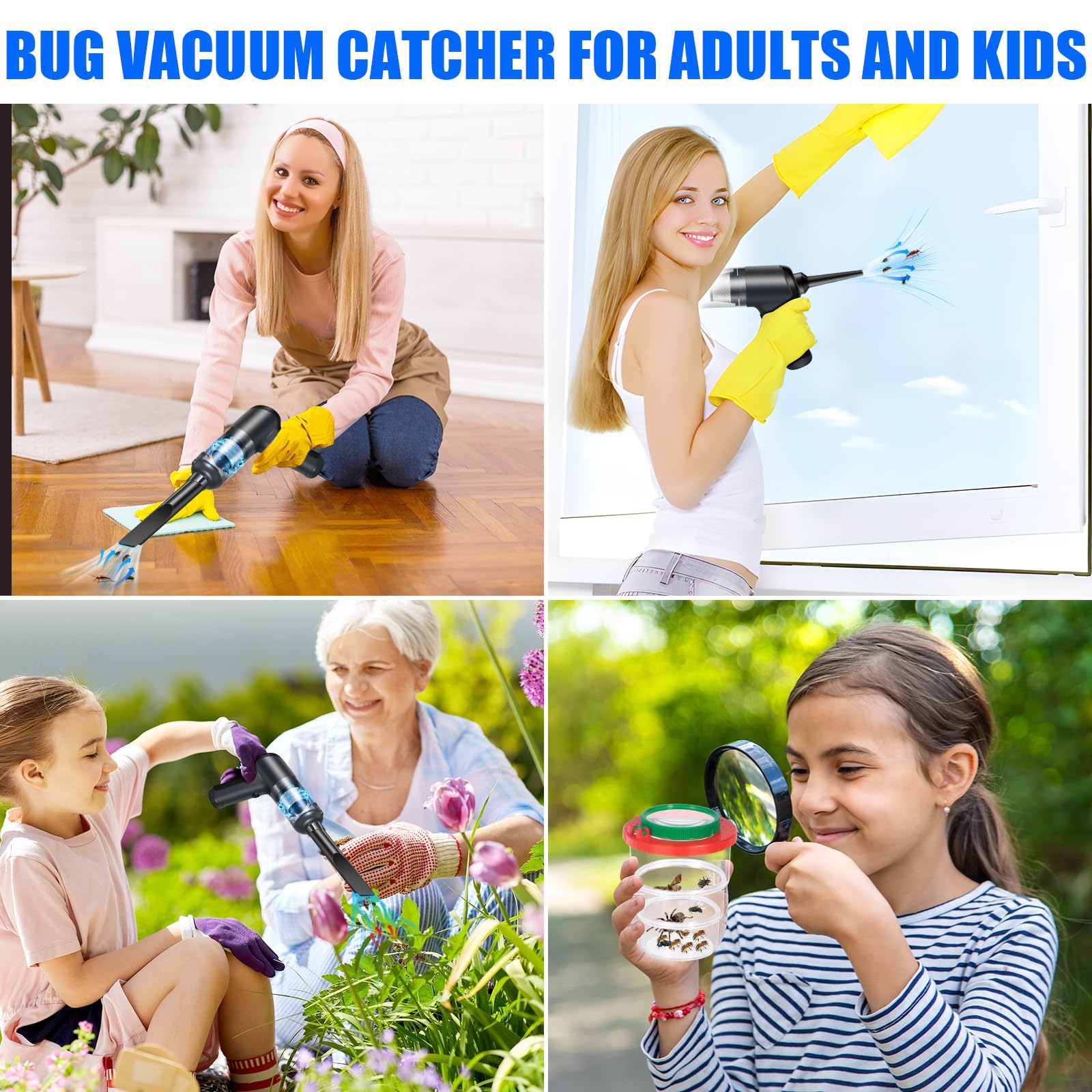 Bug Vacuum Catcher and Cordless Handheld Car Vacuum Cleaner Bundle - Rechargeable, 9000Pa High Power, Multifunctional Suction Nozzles for Home, Office, Car, and Stink Bug Moth Spider Insect Removal