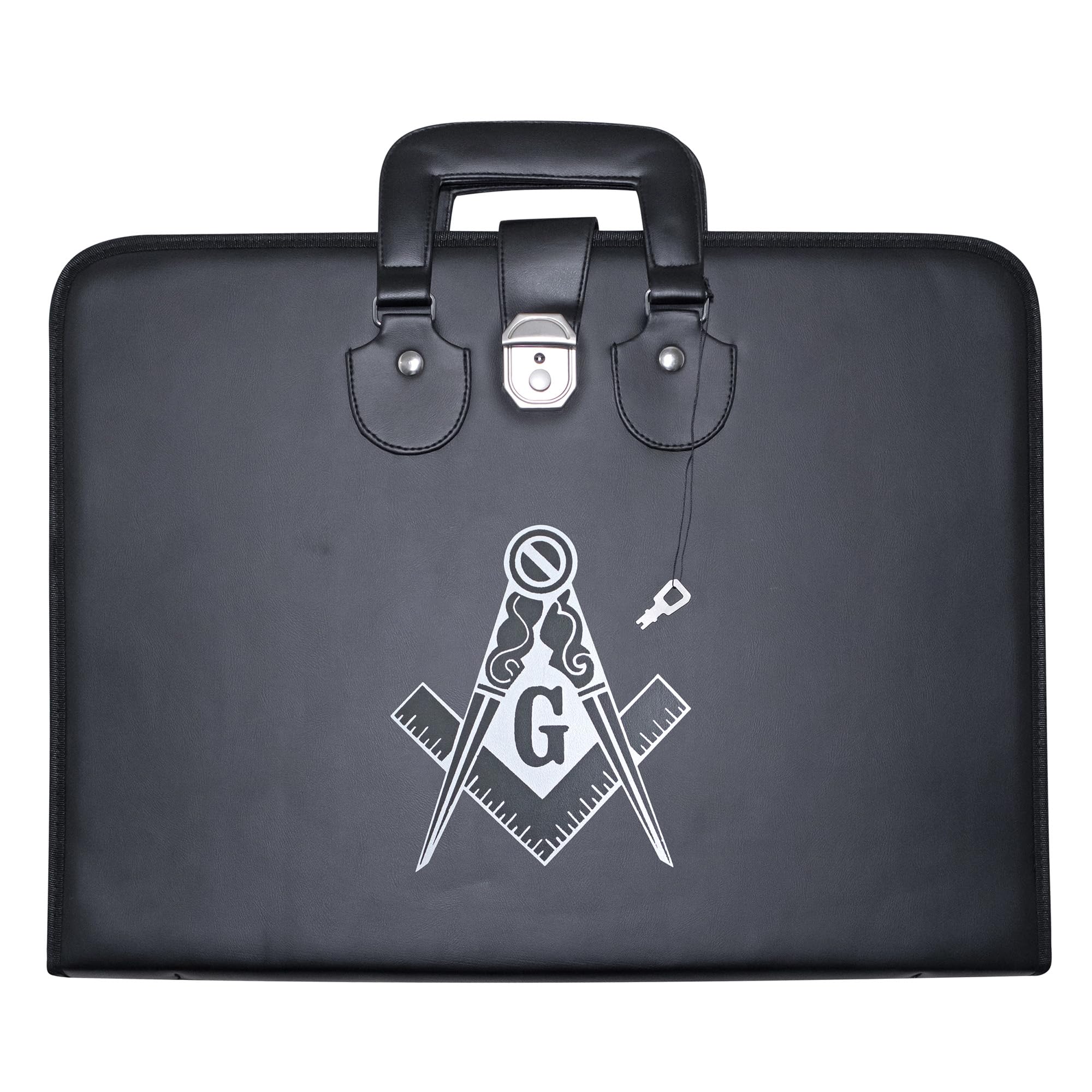 UK EMPIRE GROUP Masonic Apron & Chain Collar Case Leather Master Mason (Printed) MM, Provincial Size – Freemason Carrying Bags (Silver Emblem)