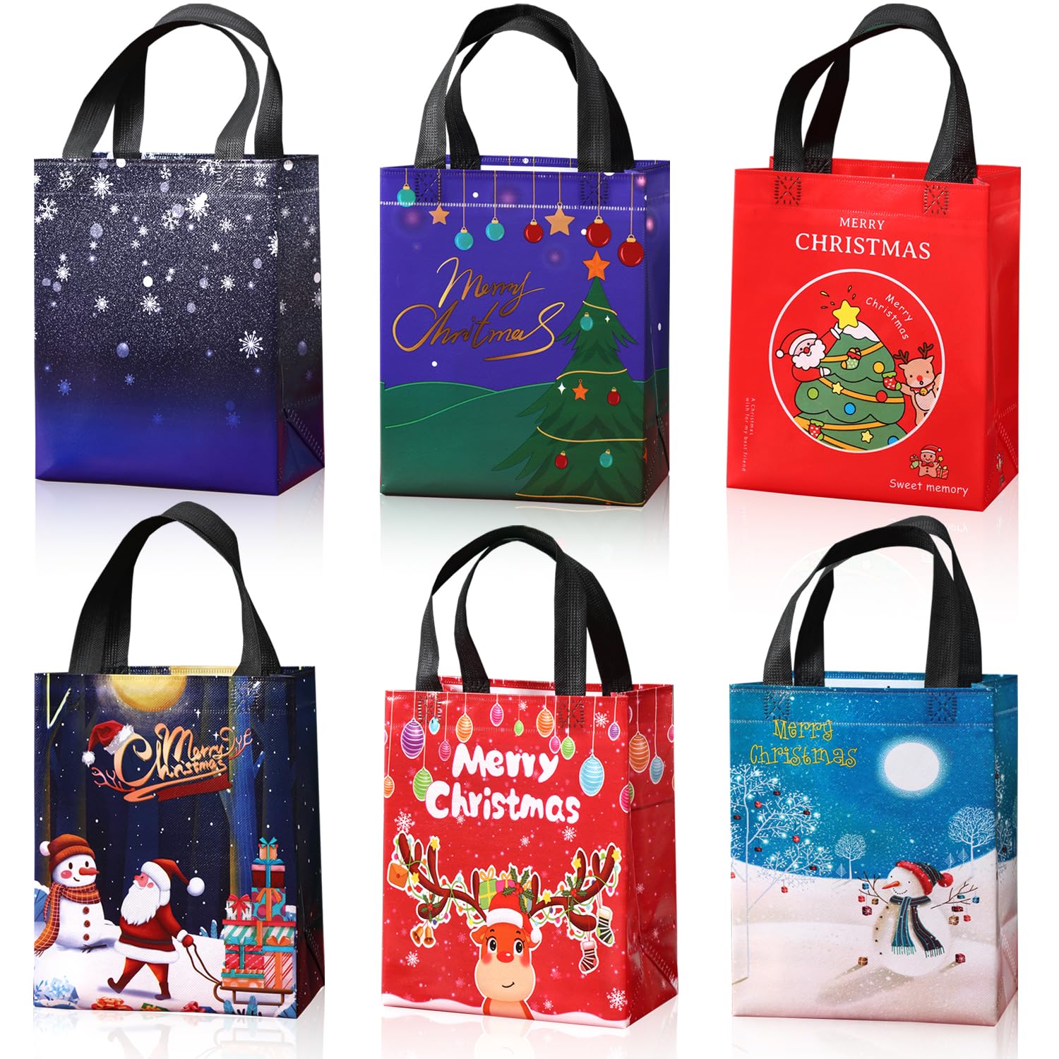 yingzi 12PCS Christmas Gift Bag, Christmas Tote Bag Reusable, Candy Bag, Multi-Functional Non-Woven Christmas Bag Gift Packaging Shopping, Christmas Party Supplies, 7.8"×4"×10.2"