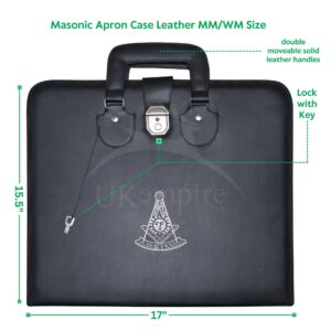 Masonic Past Master Apron Case – Machine Embroidered (Black Leather), MM Provincial Size | Freemason Carrying Bags (Silver Emblem)