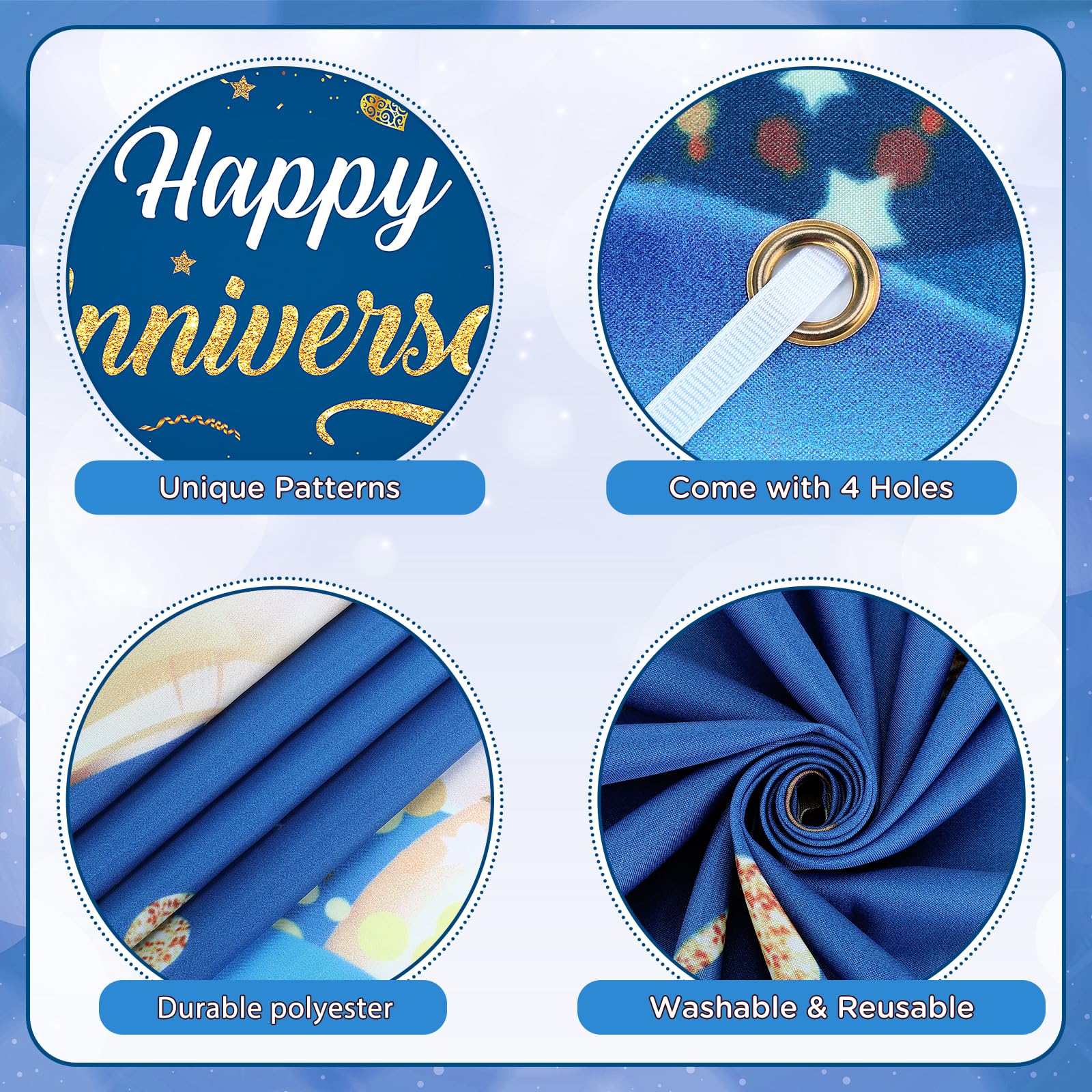 Blue Happy Anniversary Decorations Banner | Navy Blue Gold Happy Anniversary Backdrop | Happy Anniversary Sign for Women Men Wedding Anniversary Decorations Party Poster Supplies Decor 72.8x43.3 Inch