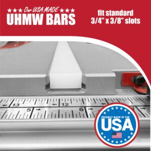 17" UHMW Plastic Strips for Crosscut Sled - 4PK | USA Made Miter Bar UHMW Strips w/Predrilled Holes & Screws | 3/4" x 3/8" Miter Slot Runners for Table Saw Sled Kit | Cross Cut Sled for Table Saw