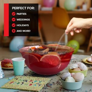 Stock Your Home Premium Plastic Punch Bowl with Ladle, Fancy Disposable Punch Bowls for Parties, Holidays, Schools, Halloween, and More, Quality Glass Like Appearance, Large Punch Bowl with Ladle Set