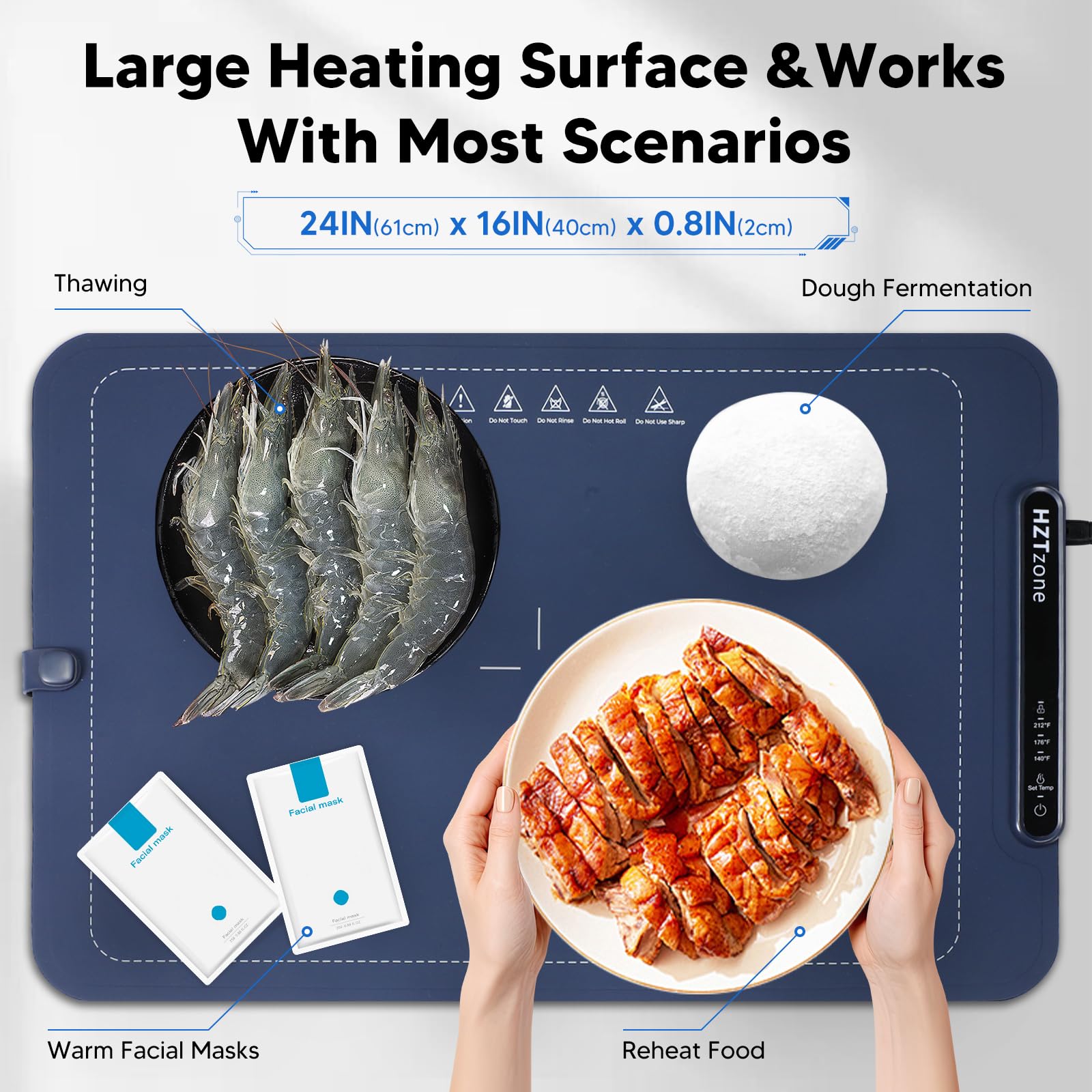 HZTzone Electric Warming Mat for Food, Electric Warming Tray with 3 Adjustable Temperature Modes, Rollable & Portable Food Warmer, Auto Shut-Off, Silicone Heating Mat for Parties Buffet, Gatherings