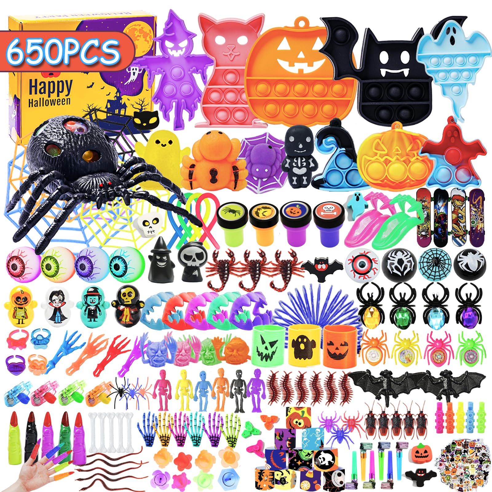 600Pcs Halloween Party Favors for Kids, Bulk Fidget Toys for Party Supplies, Halloween Treats Non Candy School Classroom Carnival Prizes, Treasure Box Toy Chest