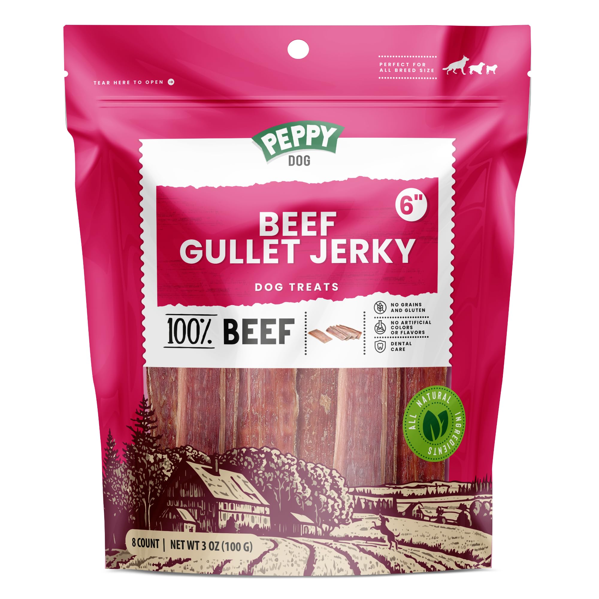 Dog Treats Beef Gullet for Dogs (8 Count, 0,4 lb) | Beef Flat Jerky Chews | Beef Esophagus Dog Treats | Beef Jerky Snack | All Natural Beef Esophagus Snack | Beef Gullet for All Dogs