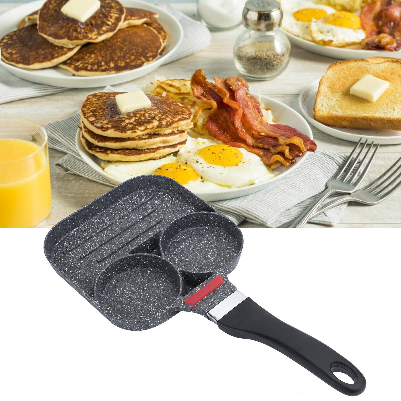 Tomotato Nonstick Egg Frying Pan, 3 in 1 Egg Pan Divided Grill Skillet Pan with Heat Resistant Handle Breakfast Omelet Pancake Pan for Gas Stove