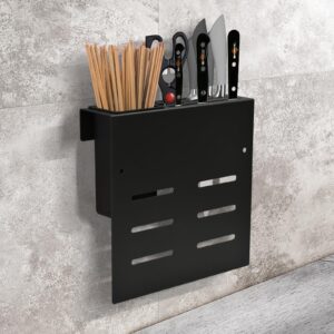 kitchen knife holder storage rack, multifunctional wall mounted tool storage rack kitchen knife cutting board integrated rack wall-mounted kitchen storage organizer (black)