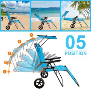 Slsy Beach Cart Chairs with Wheels, 2 in 1 Heavy Duty Beach Chair with Canopy Shade, Foldable Beach Lounge Chair with Integrated Wagon Pull Cart Combination, Perfect for Backyard, Pool or Picnic