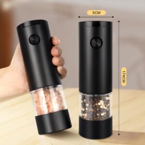 Electric Pepper Grinder or Salt Mill, Battery Powered Automatic Pepper Mill, Ceramic Grinder with Adjustable Coarseness, LED Light, and Salt Mill Refillable, One Hand Operation