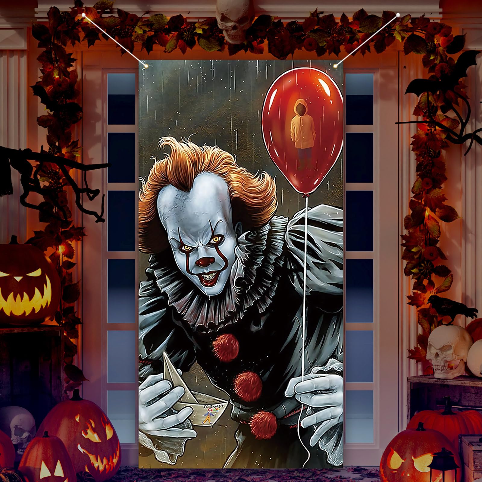 Halloween Door Cover Clown Halloween Photo Backdrop Classic Horror Party Decorations and Supplies for Home