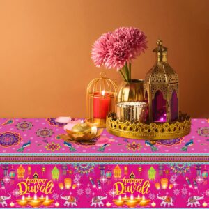 HOWAF 3 Pack Happy Diwali Tablecloth Diwali Diyas Party Table Cloth Festival of Lights Plastic Table Cover Waterproof PVC Disposable Tablecloths for Indian Deepavali Favor Decorations, 51x86 inch