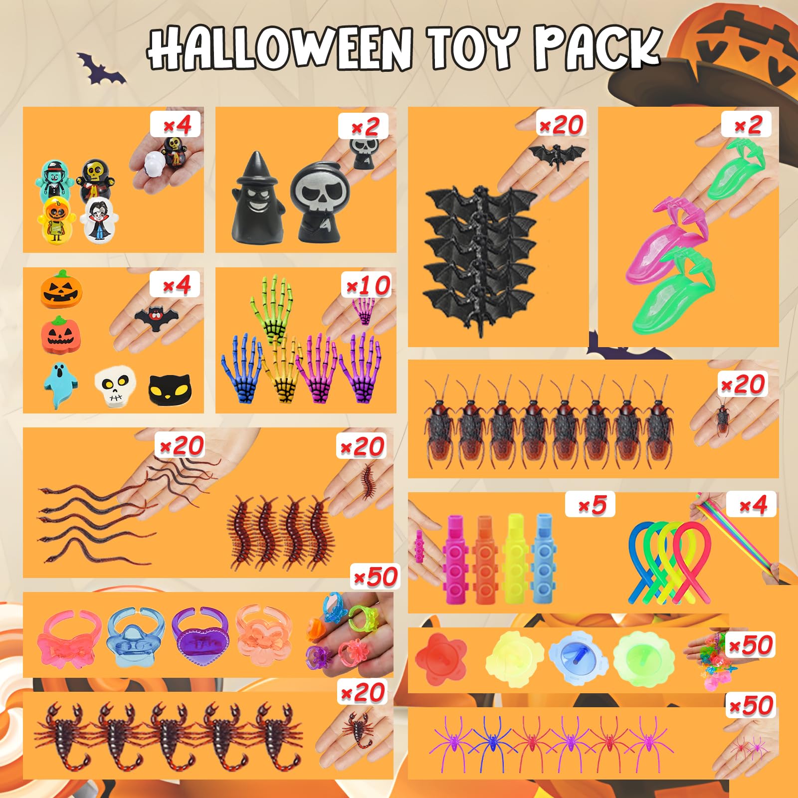 600Pcs Halloween Party Favors for Kids, Bulk Fidget Toys for Party Supplies, Halloween Treats Non Candy School Classroom Carnival Prizes, Treasure Box Toy Chest