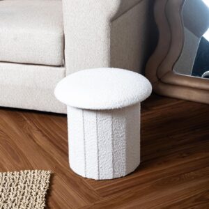 White Mushroom Boucle Stool Small Ottoman - 13 Inch Heighted Dual Functionality with Hidden Storage - Foldable Cute Mushroom Stool - Perfect for Interior Designing - Ideal Decor Piece for Room