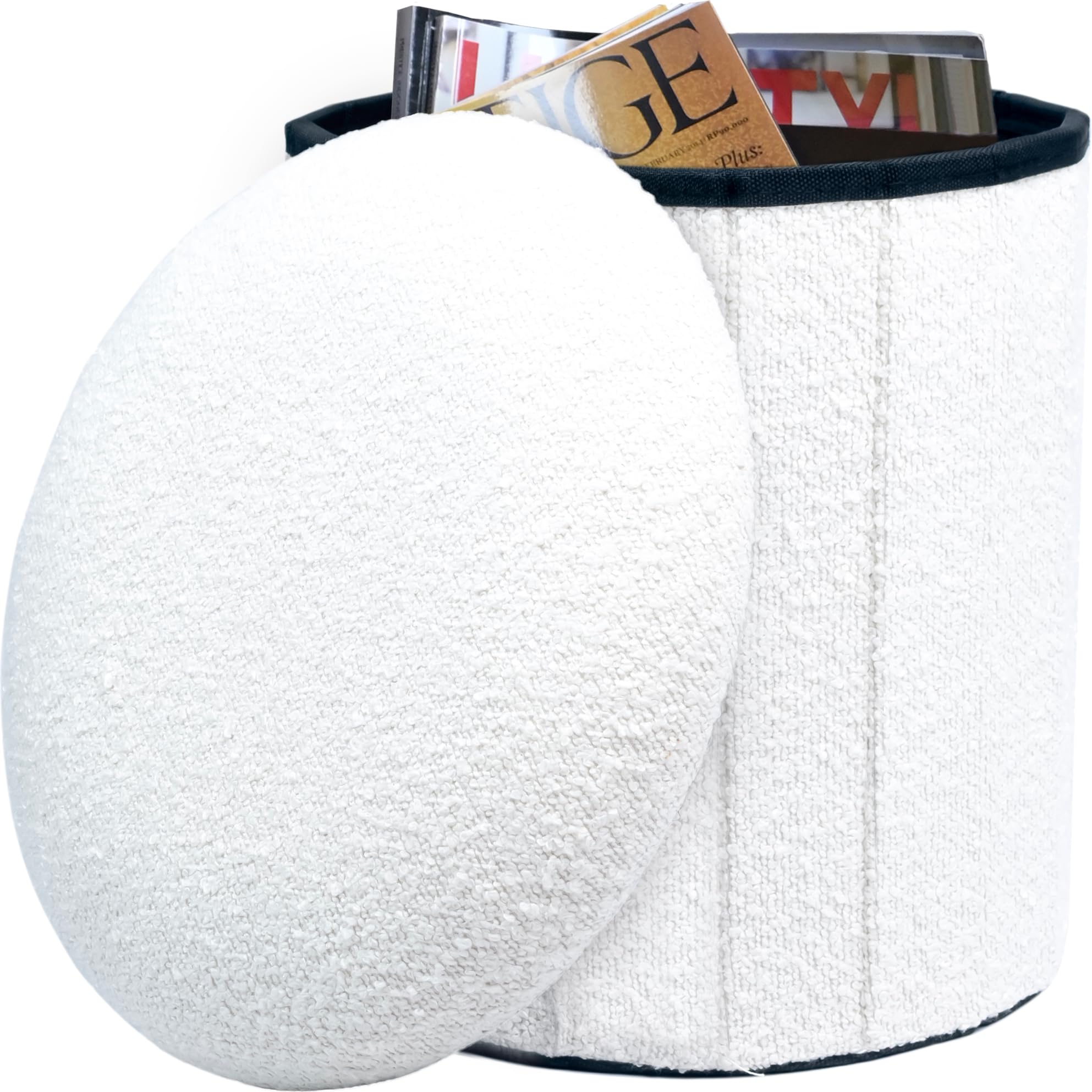 White Mushroom Boucle Stool Small Ottoman - 13 Inch Heighted Dual Functionality with Hidden Storage - Foldable Cute Mushroom Stool - Perfect for Interior Designing - Ideal Decor Piece for Room