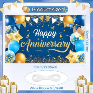 Blue Happy Anniversary Decorations Banner | Navy Blue Gold Happy Anniversary Backdrop | Happy Anniversary Sign for Women Men Wedding Anniversary Decorations Party Poster Supplies Decor 72.8x43.3 Inch