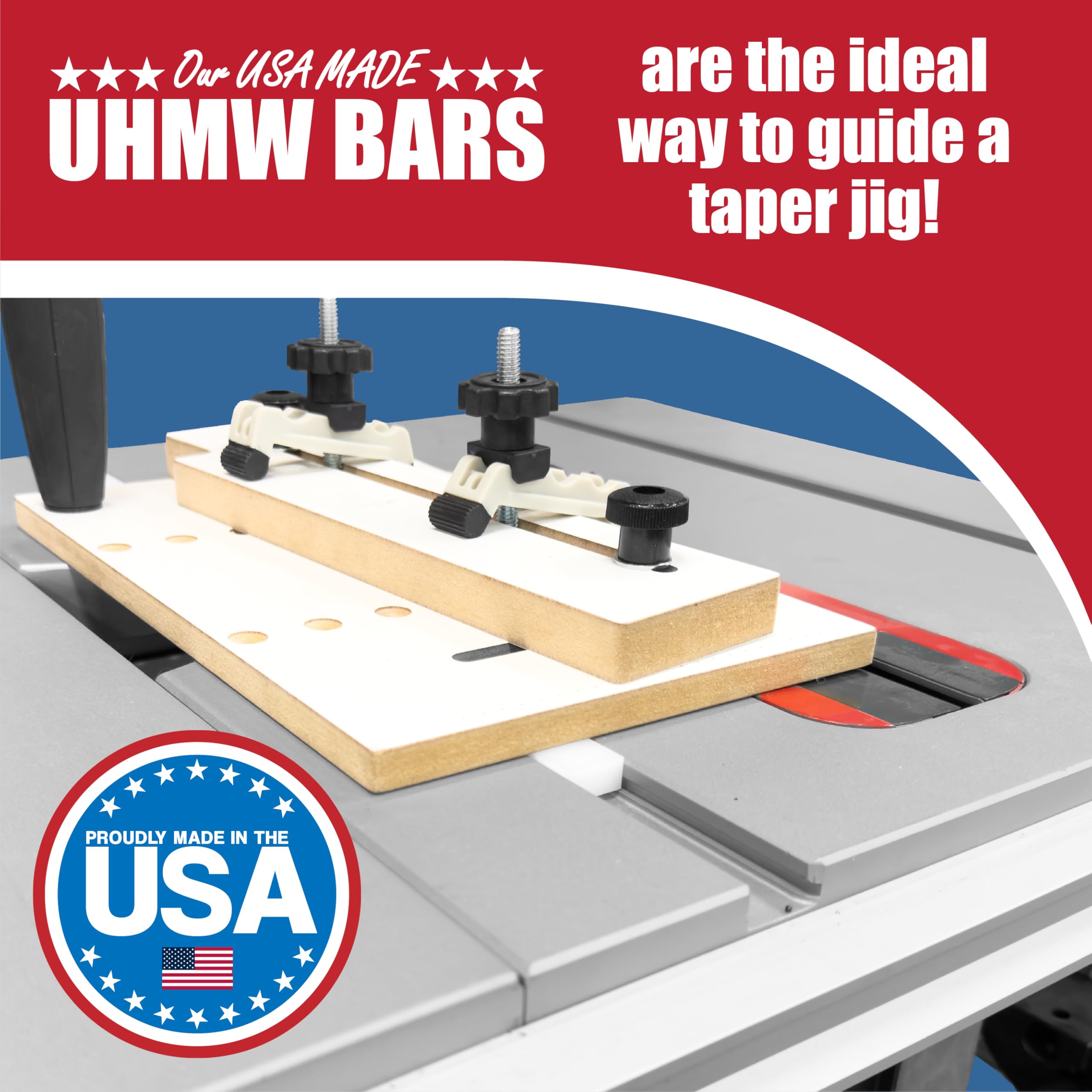 17" UHMW Plastic Strips for Crosscut Sled - 4PK | USA Made Miter Bar UHMW Strips w/Predrilled Holes & Screws | 3/4" x 3/8" Miter Slot Runners for Table Saw Sled Kit | Cross Cut Sled for Table Saw